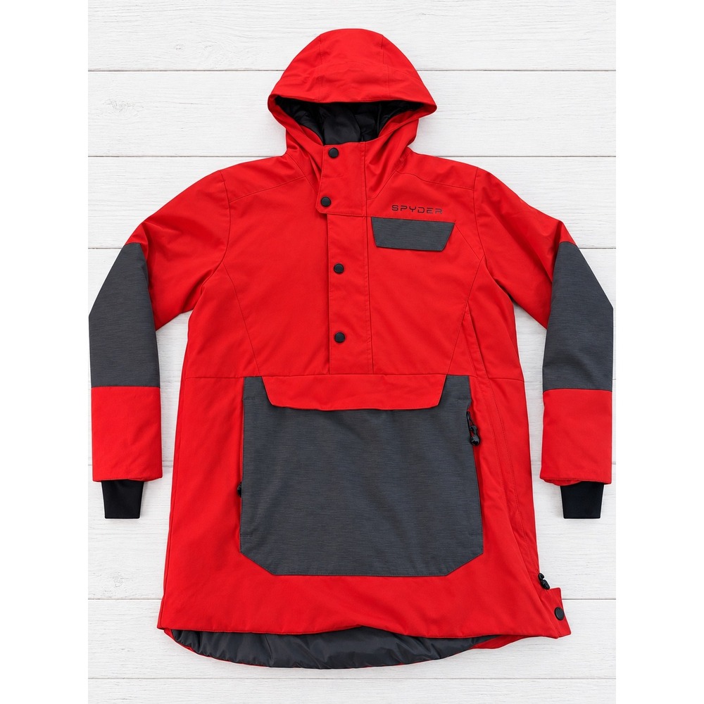 Spyder Boys Anorak Ski Jacket Red Gray Hooded Pullover Winter Snow Coat Size 14